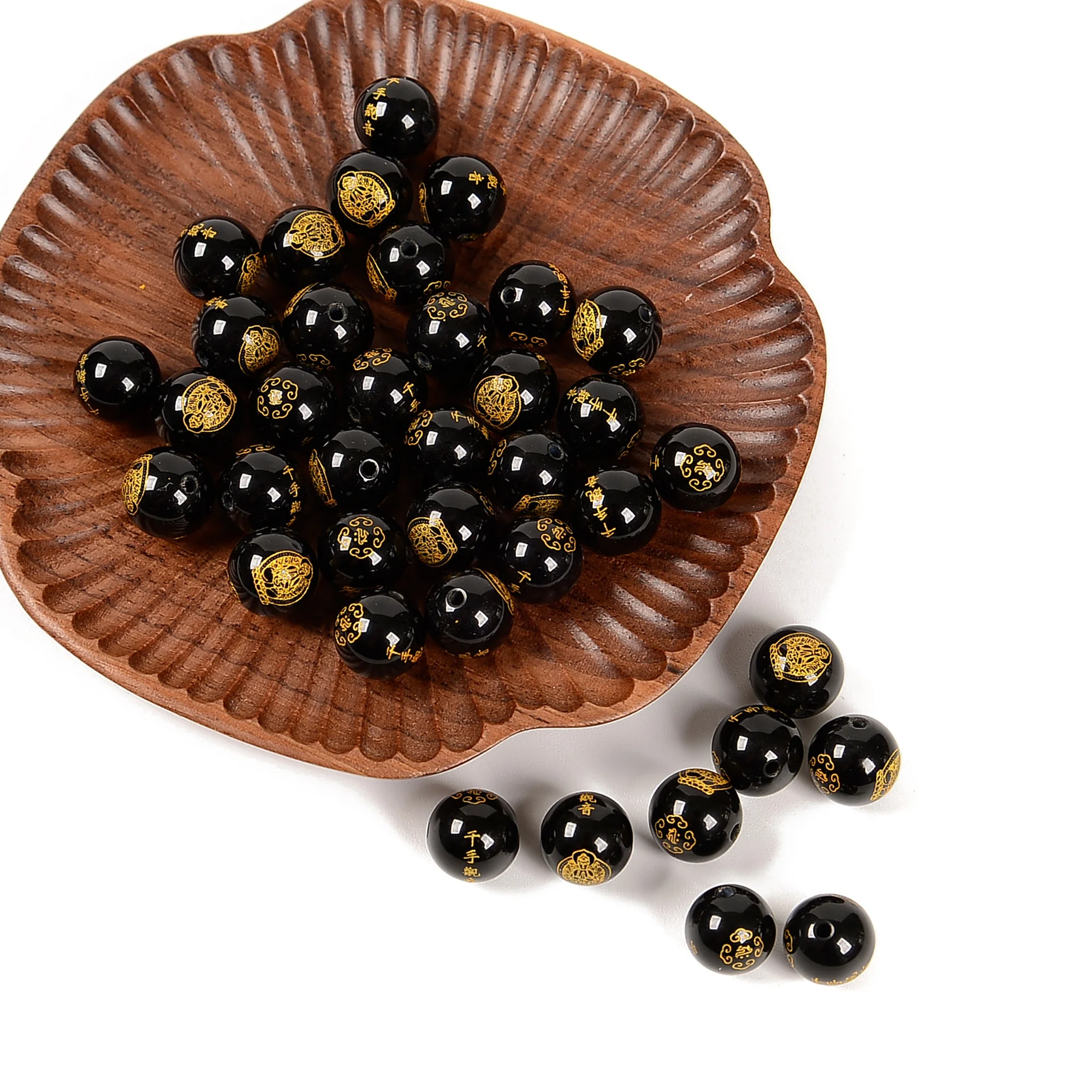 YMJ Gliding Patron Saint of Chinese 12 Animals Zodiac Sign Single Bead Black Onyx Agate Round Charms Beads for Jewlery Bracelet