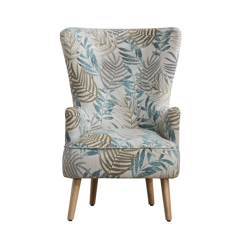 Poltrona Modern nordic style luxury jacquard fabric solid wooden high back accent lounge arm chair