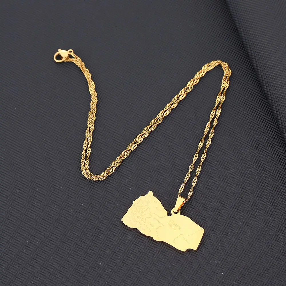 Stainless Steel Yemen Map Flag Necklace 18k Gold Plated Yemen Products Necklace Custom World Country Map Necklace