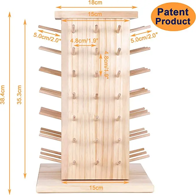 84 Spools (DIY to be 93 Spools) 360 Fully Rotating Wooden Thread Rack/Thread Holder Organizer for Sewing Quilting, Embroidery