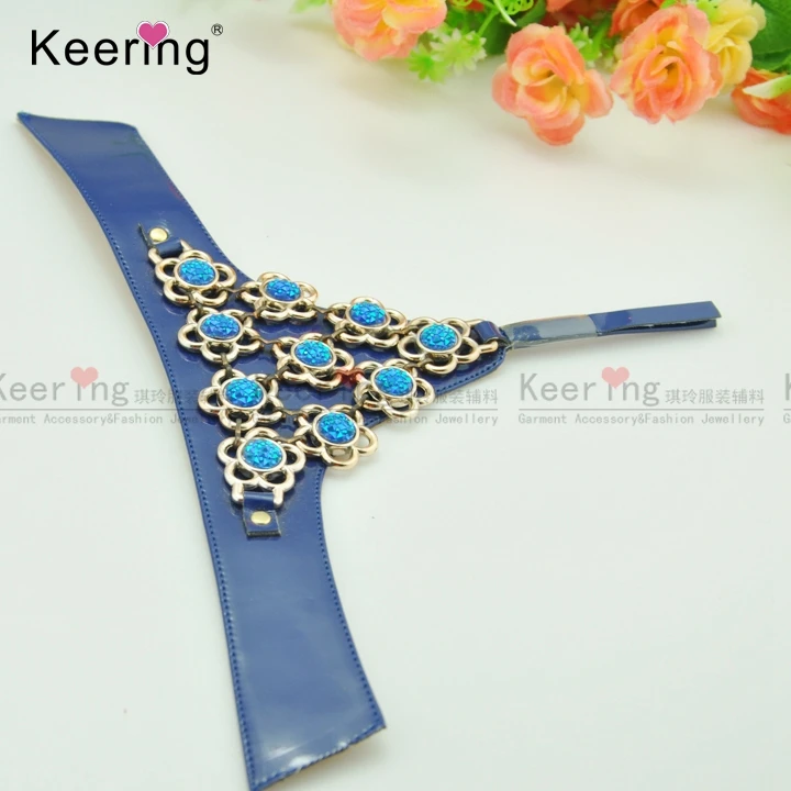 Elegant fashionable blue flower shoes upper accessories for women WSU-140