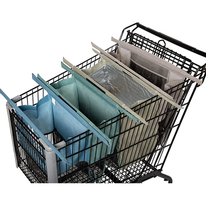Cheap Eco Friendly 4 Sets Reusable Grocery Bags with Insulated Cooler Shopping Cart Trolley Bags Supermarket