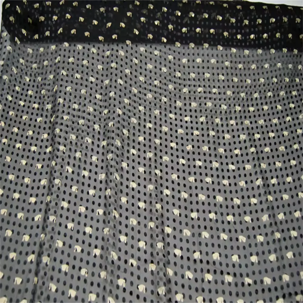 Good Quality Cheap Price Lovely Duck Design Black Dots Ground Silk Burn Out Fabric for Women Nice Shirt