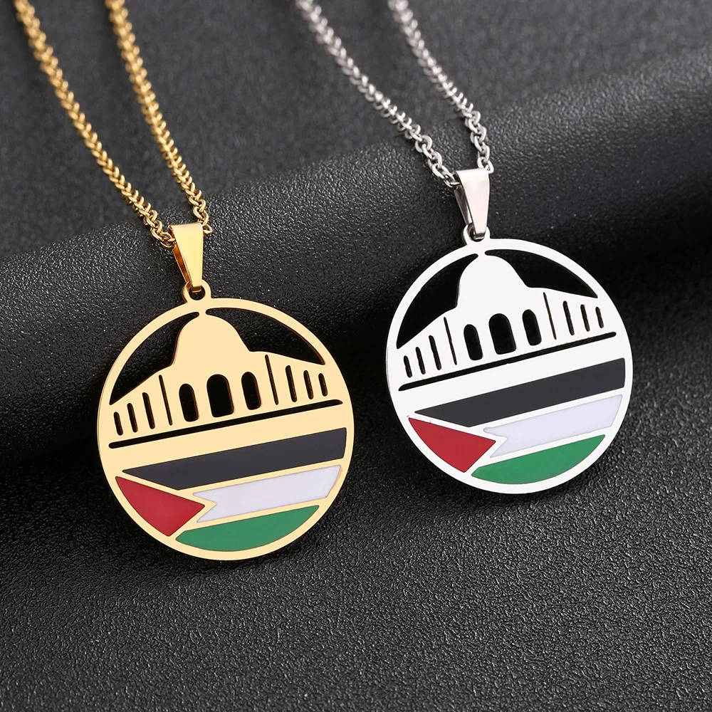 New Simple Retro Stainless steel Palestinian Mosque Fashion Jewelry Couple Necklace For Men Women