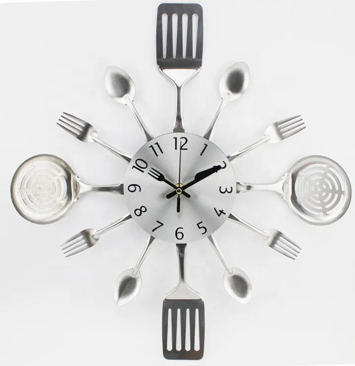 Hot Sale Modern Creative Cutlery Kitchen Spoon Fork Wall Clock for Home Decor