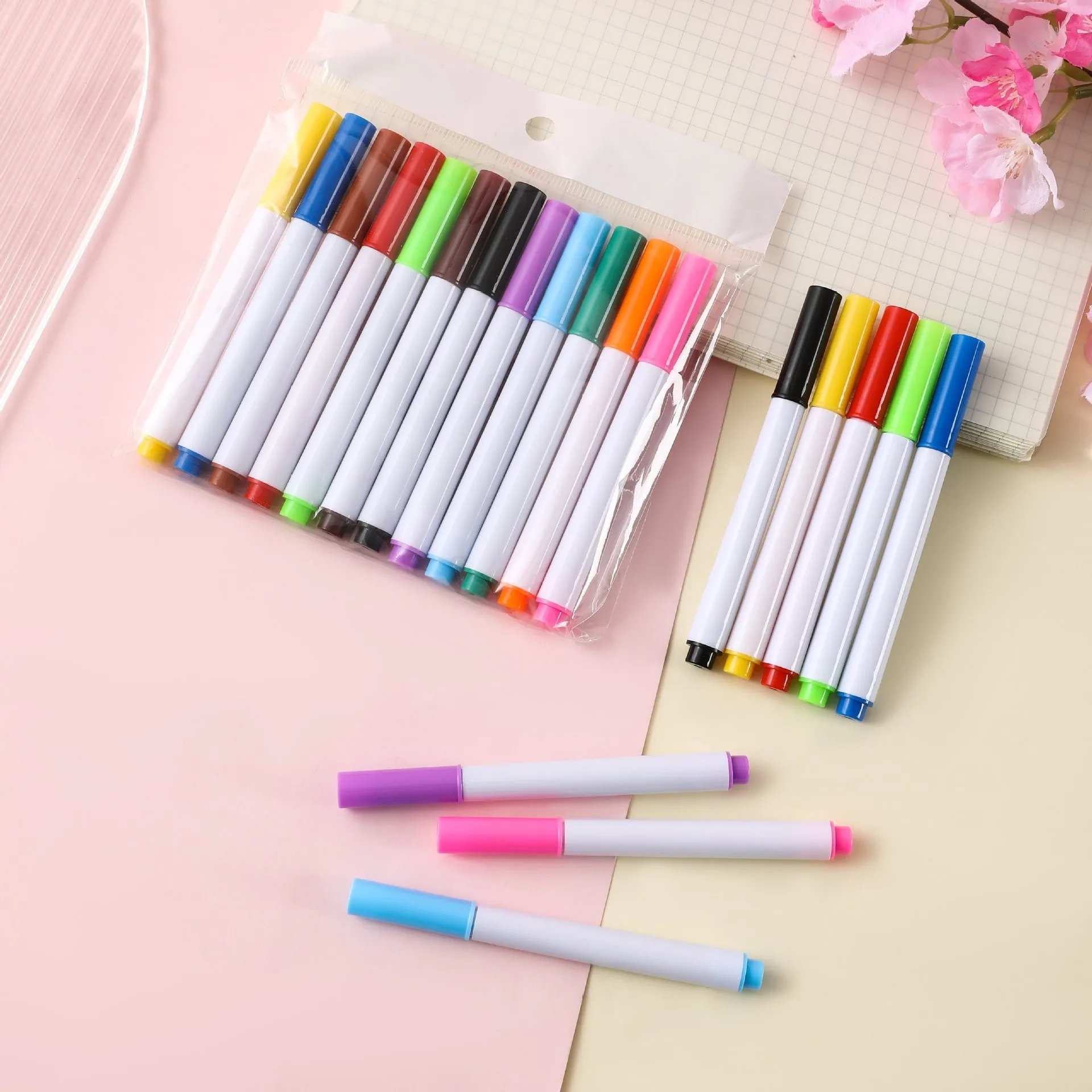 12pcs Assorted Colorful Liquid Chalk Pen Marker Dust-free Erasable White Chalkboard Water-based Non-toxic Wet Erase Markers