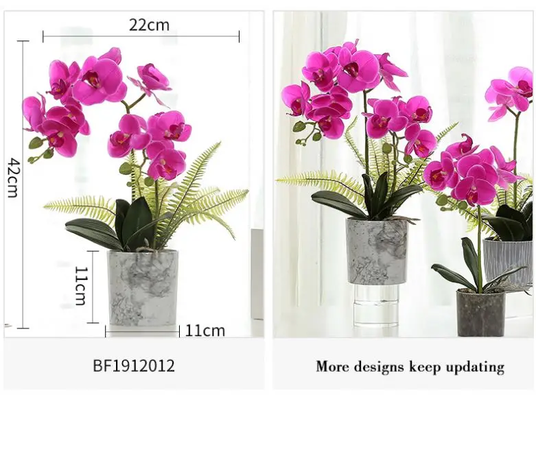 Wholesale real touch purple 7 heads artificial butterfly orchid flower in pot