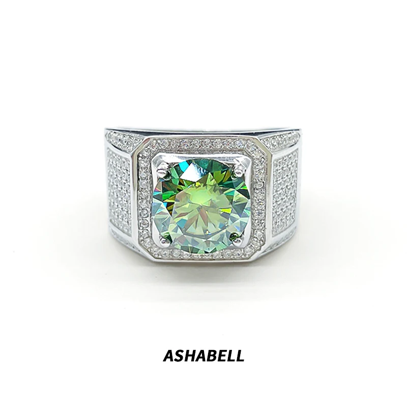 Moissanite Men Ring Fine Jewelry Green Full Diamond S925 Sterling Silver GRA Luxury White Romantic Gold Plated Sample Making