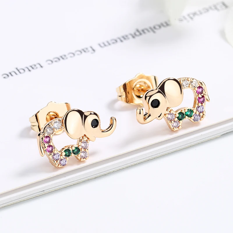 hollow animal kawaii cute cz elephants earring cubic zirconia gold plated wholesale women stud earring aretes fashion jewelry