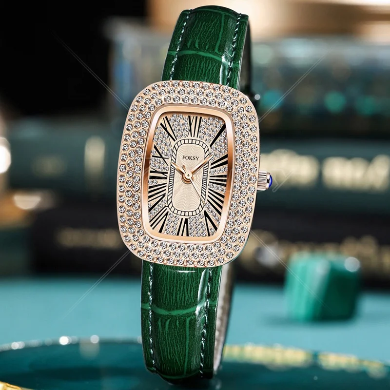 Hot New Fashion Simple Tonneau Design Case Diamond Dial Wrist Luxury Casual Quartz Women Watch