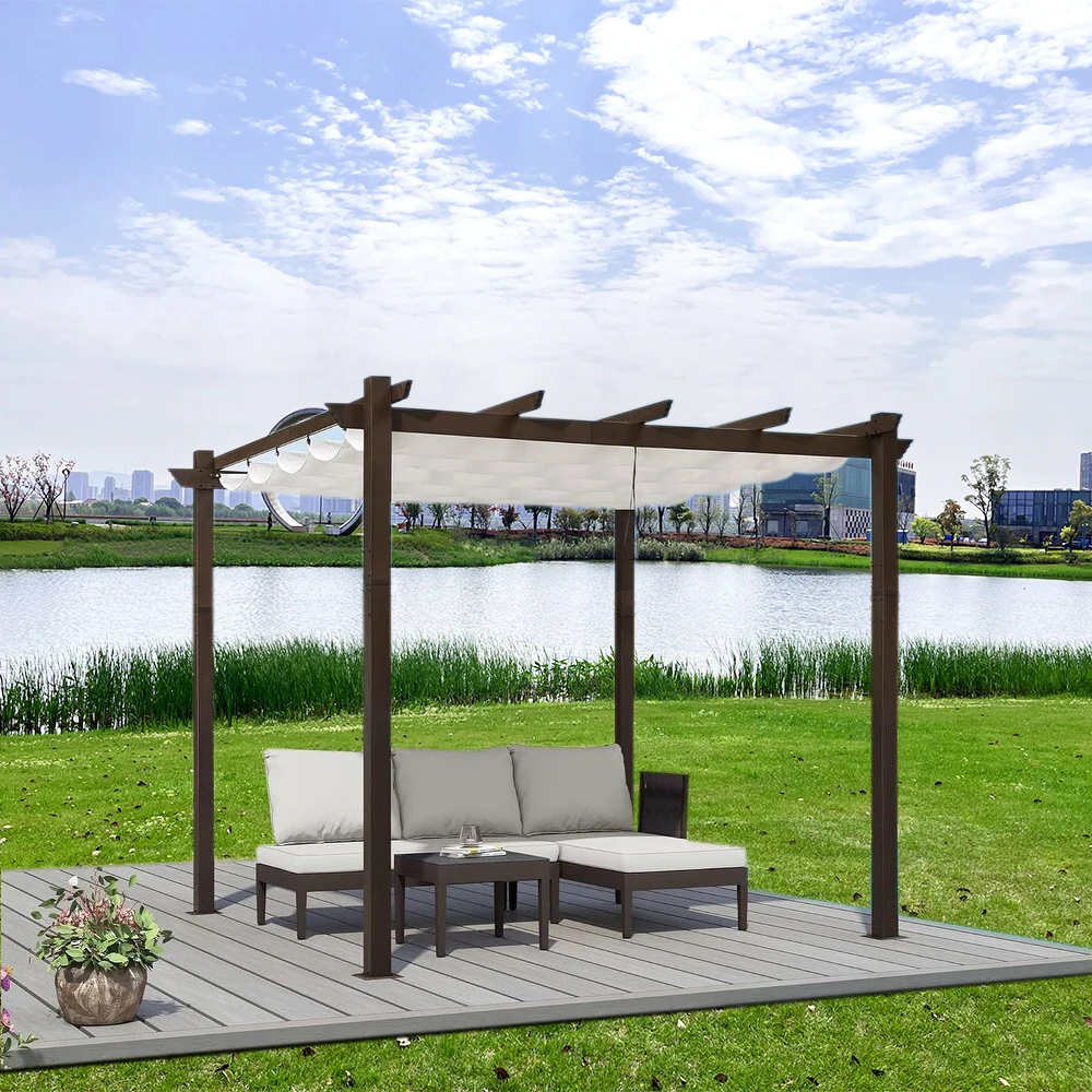 Outdoor Pergola Backyard Gazebo Canopy with Retractable Roof and Sturdy Build Cover Steel Frame Classic Pergola Gazebo