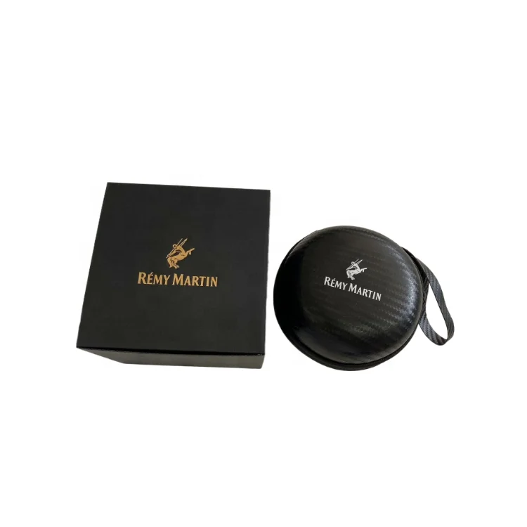 custom logo size color round zipper Carbon fiber eva tea cup packaging box Bag for Remy Martin cognac brand promotion
