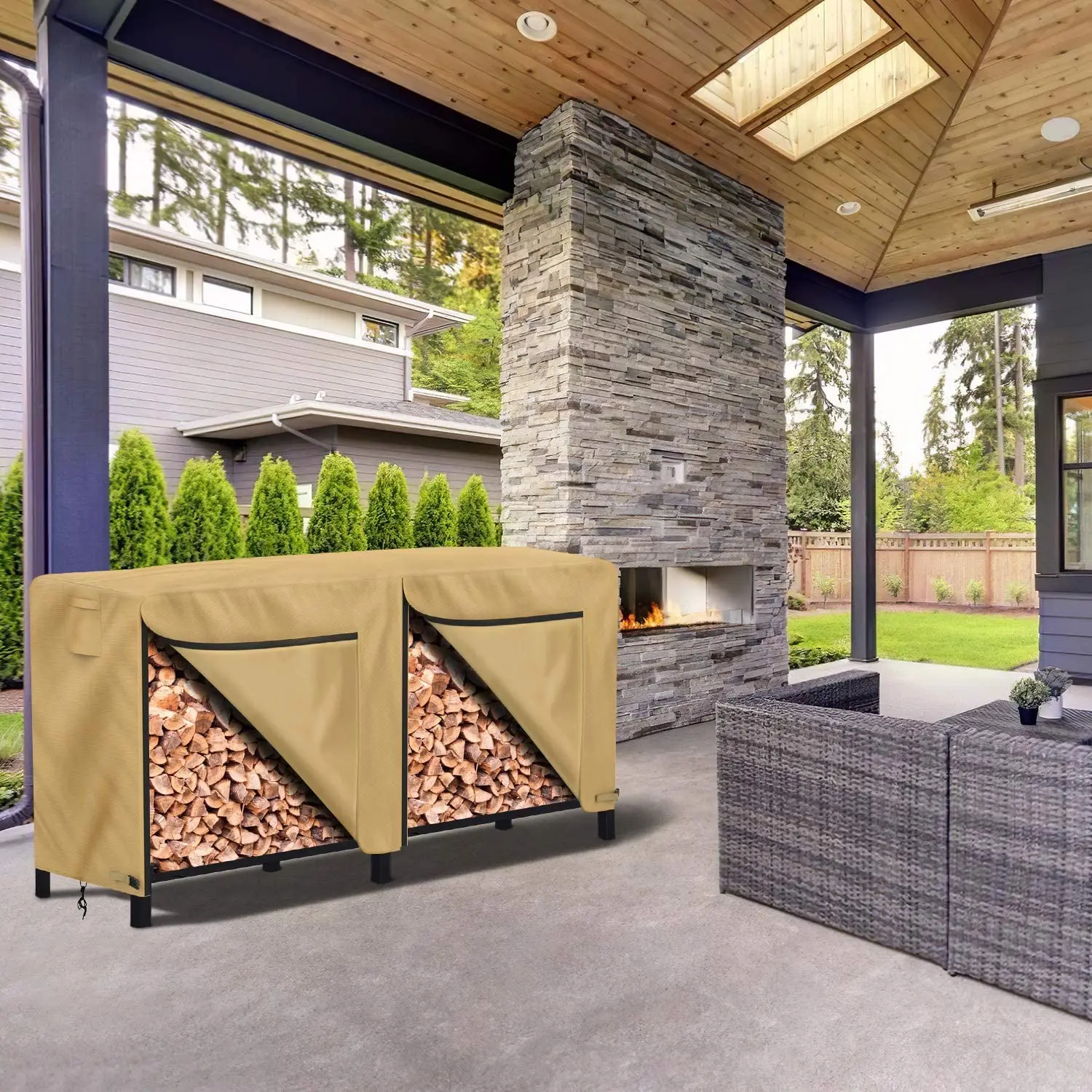 Firewood Rack Cover Waterproof Oxford Heavy Duty Log Rack Cover Waterproof Large Log Hoop Cover