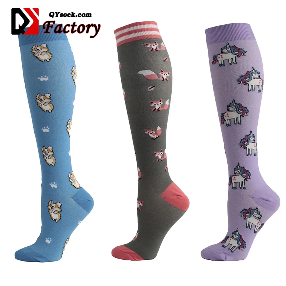 Custom Compression Stocking Pressure Unisex Sports Rainbow horse Pattern Women Men Long Socks