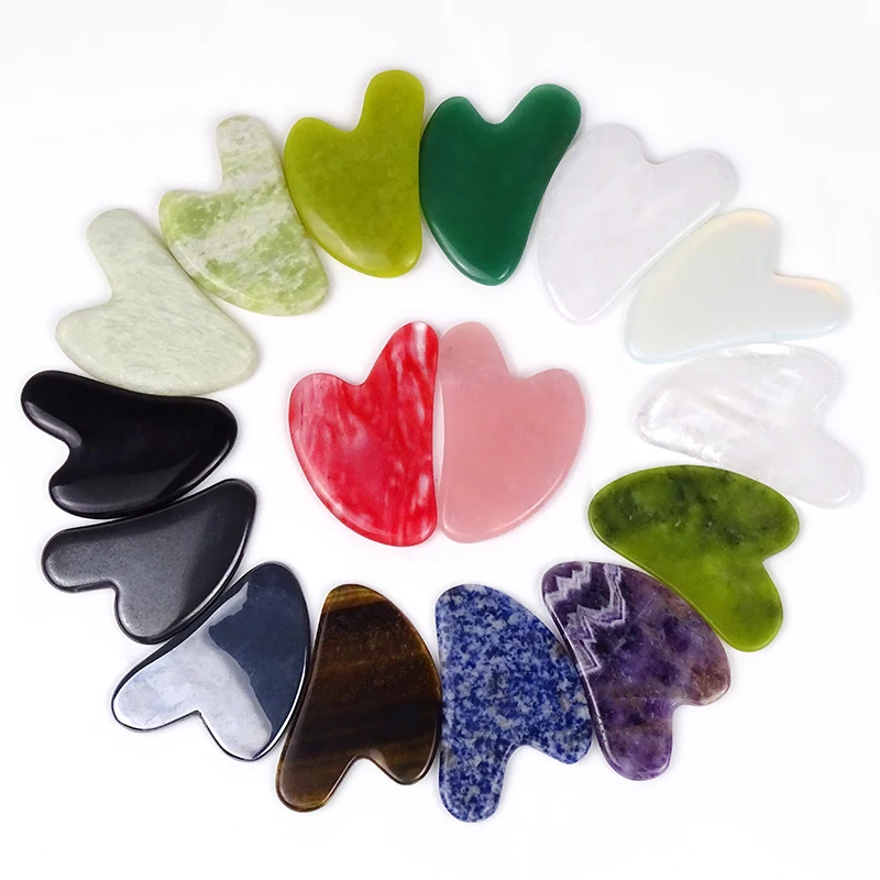 2021 Natural Body Guasha Massage Tool Amethyst Jade Stone Face Gua Sha Scraper With Custom Private Label Box