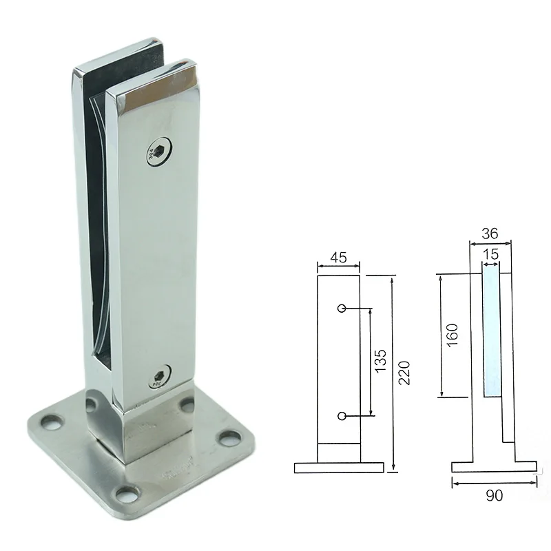 304 Stainless Steel Swimming Pool Fence Adjustable Brushed Glass Fitting Glass Fitting Glass Spigot