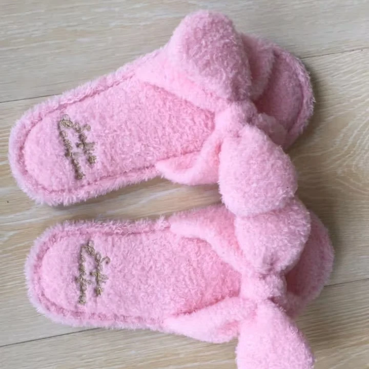 New Coral Fleece Women Winter Thick Fleece Slippers Fashion Bow Leisure Soft Slippers Wear At Home For Winter Warm