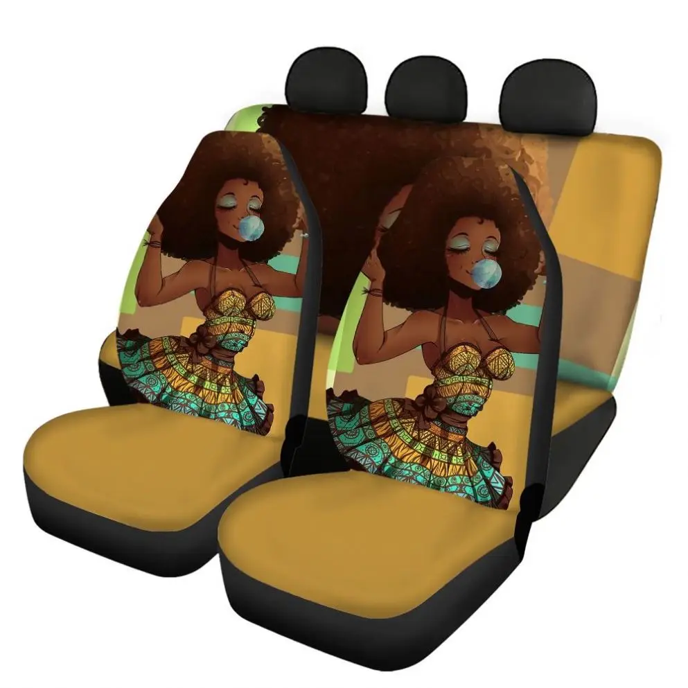 Traditional African Women Seat Car Cover Funny Afro Car Seat Covers Full Set for Women SUV Trunk Interior Accessories Protector