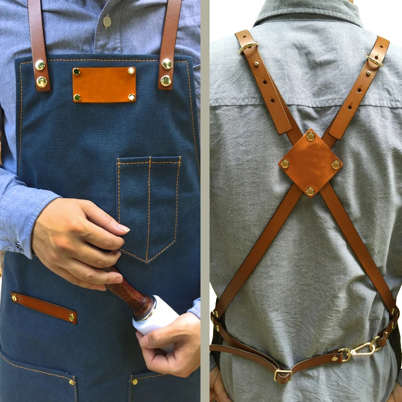 Flower gardening design work apron and Real leather  apron color cotton