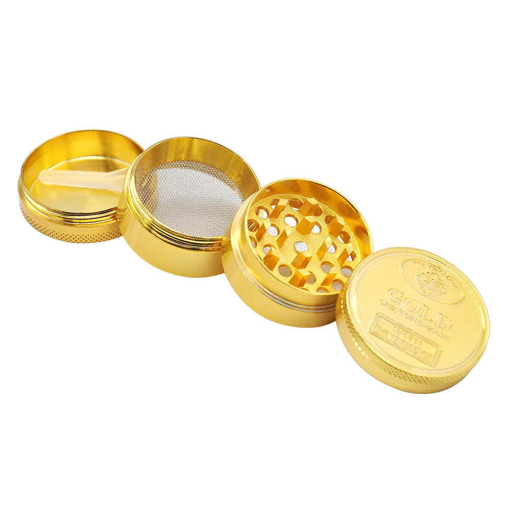 BEYOU Customize 2 Inches Zinc Alloy 4 Layer High Quality Gold Dry Tobacco Crusher Herb Grinder