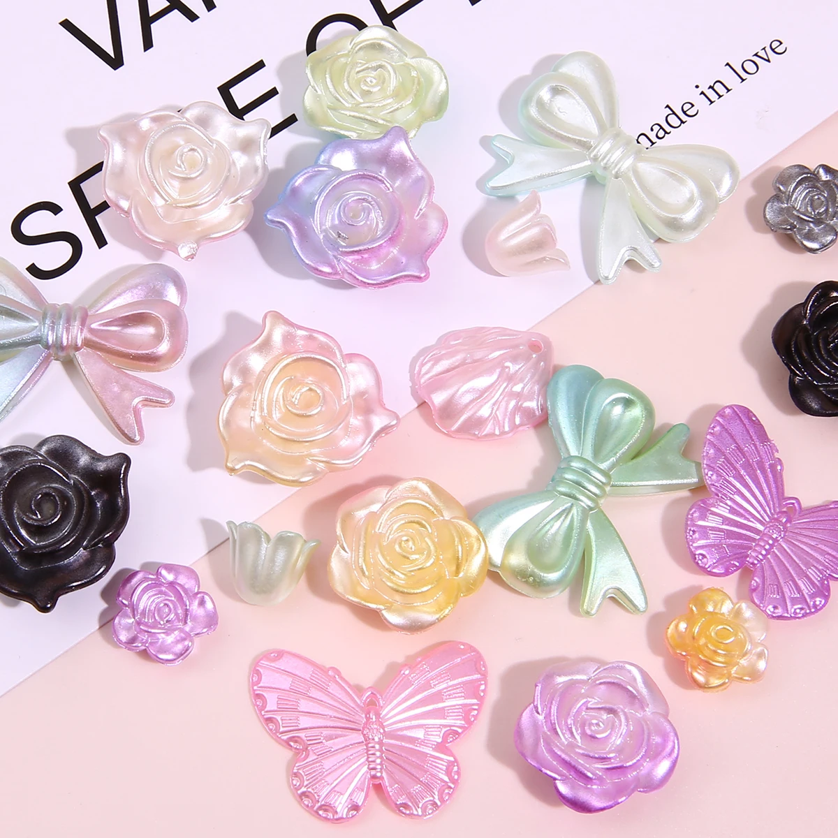 АБС-пластик искусственный жемчуг крем градиентные розы Смешанные Цветочные перфорированные бусины для ювелирных изделий бисер ожерелье аксессуары изготовления