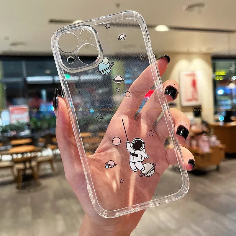 Transparent Creative Astronauts Cartoon Soft TPU Silicone Phone Case Back Cover for iPhone 11 12 13 14 Pro Max