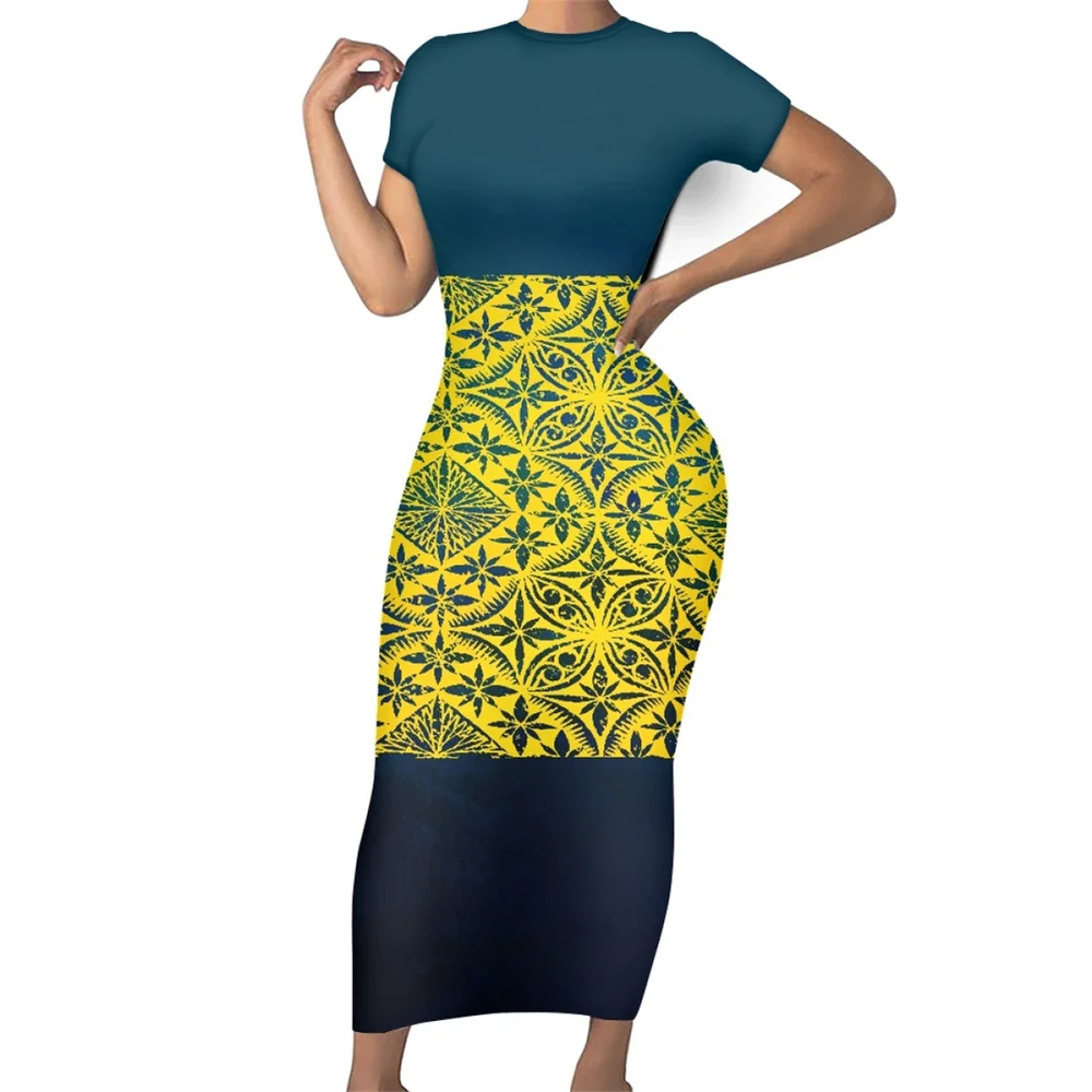Custom Polynesian Tribal Islands design clothing Women Samoa Hwaiian Tapa Bodycon Maxi Dress Casual Dress For Ladies Summer 2023