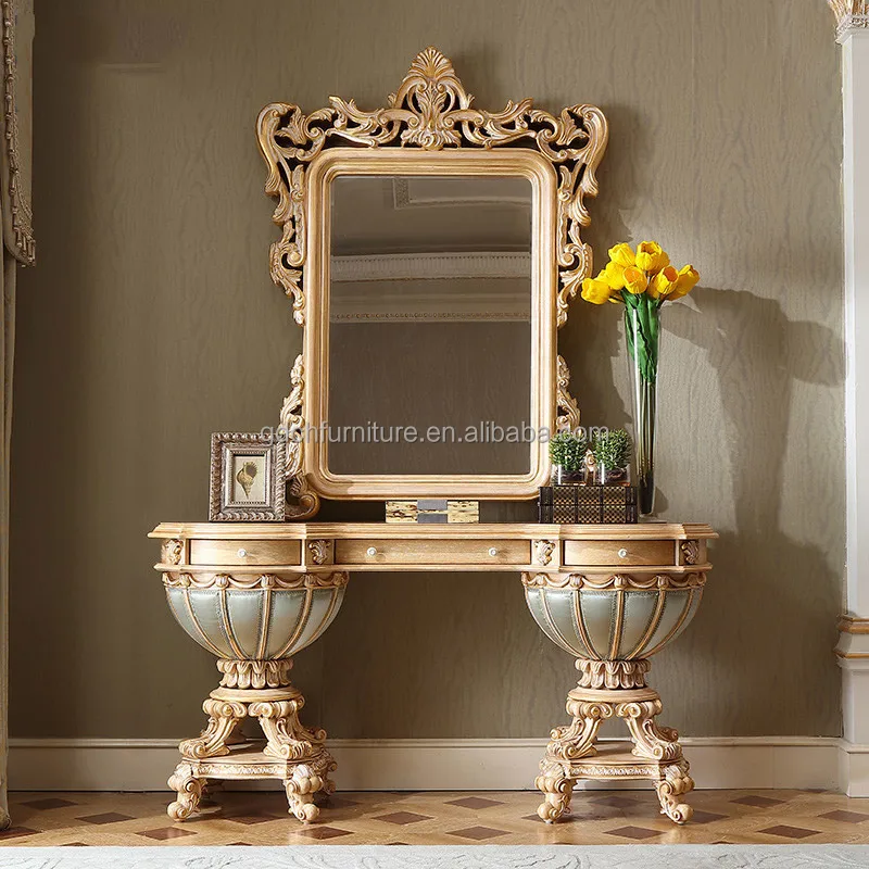 Royal Bedroom Furniture Design European Style French Antique dressing table Solid Wood handcrafted dresser set