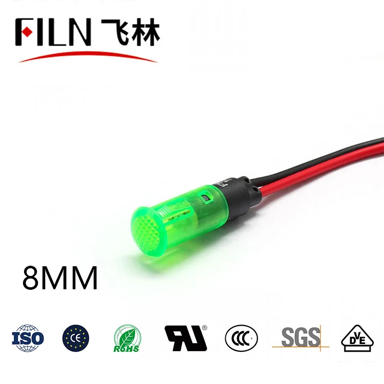 8mm FILN snap indicator light cable 20cm led 12v volt  24v 110v 220v signal lamp factory
