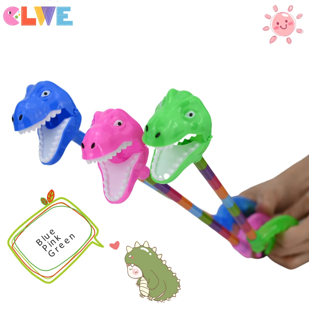 Indoor outdoor party game toy Primary true color real color animal toy  blue long neck dinosaur grabber dog claw clip candy toy