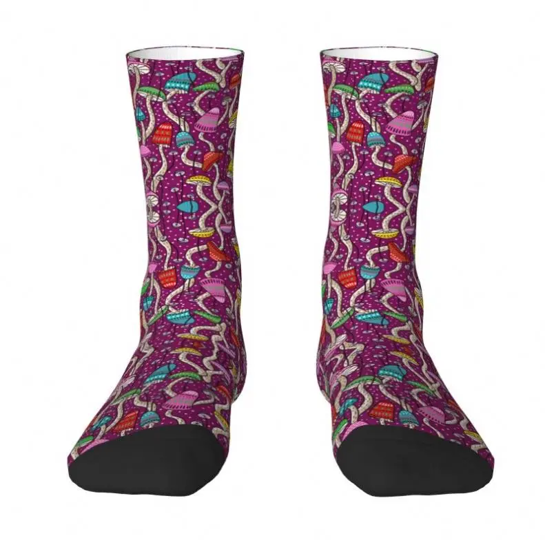 Customized Cool Printing Psychedelic Magic Mushrooms Socks For Stretchy Crew Socks