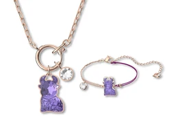 New elegant and romantic purple crystal calf shape pendant bracelet set
