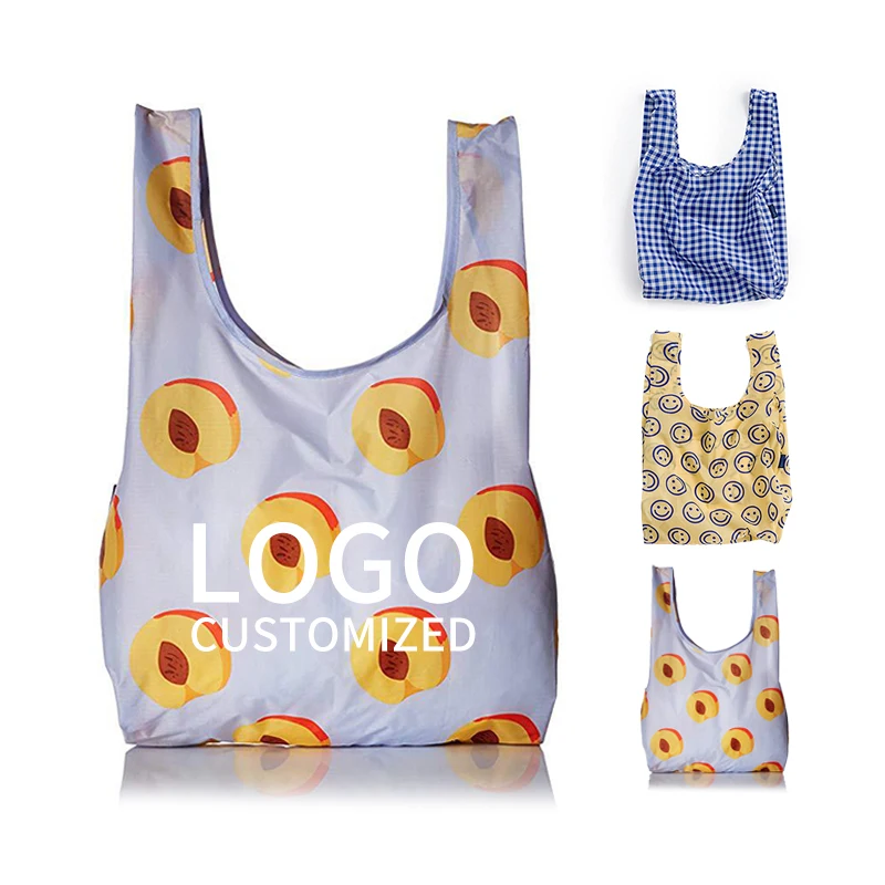 Promotion Eco-friendly Reusable Ripstop Folding Tote Bag Polyester Foldable Grocery Shopping Bag
