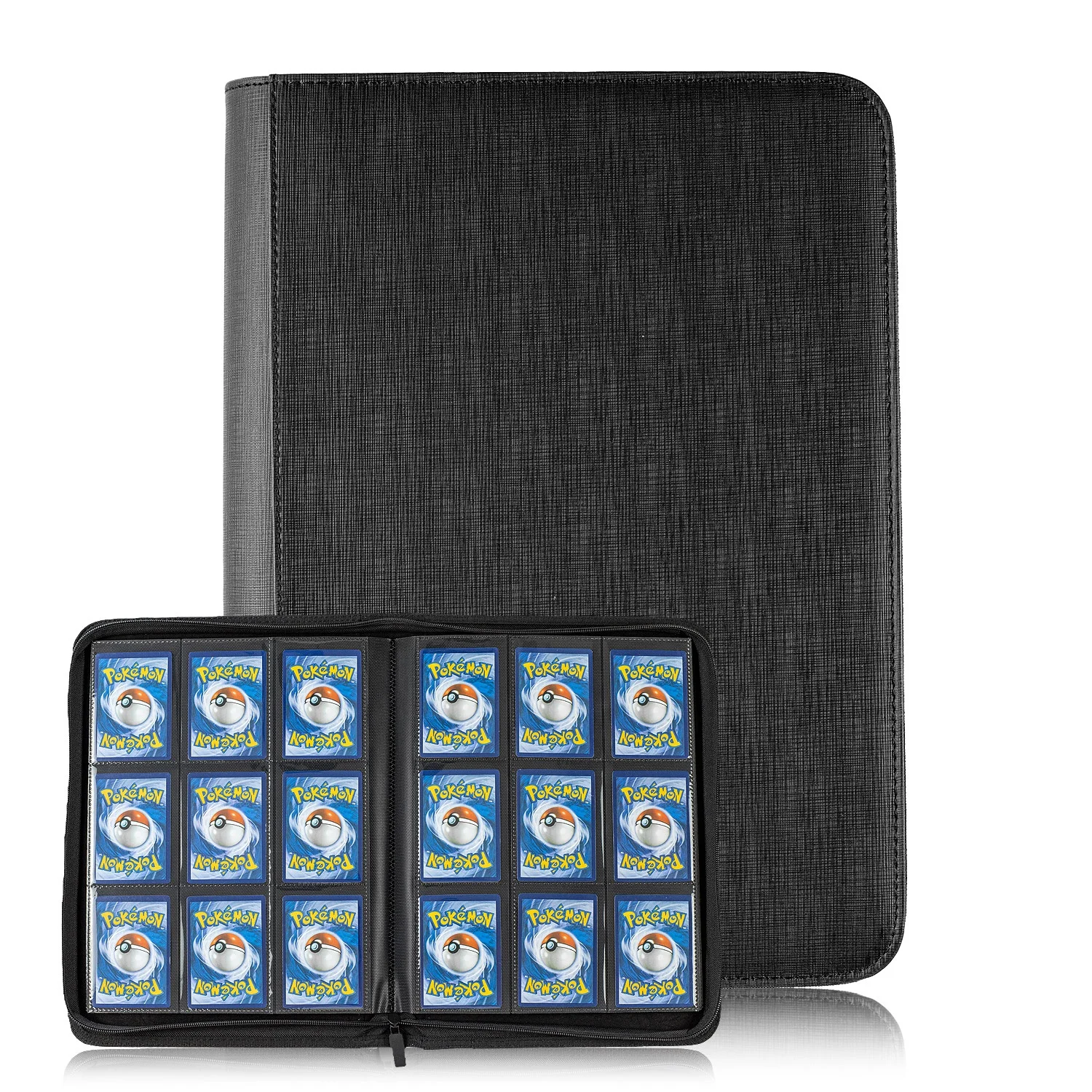 Premium 9 Pocket Waterproof Card Collector Folder Premium Black Zipper PU Leather Trading Card Album for 360 Cards