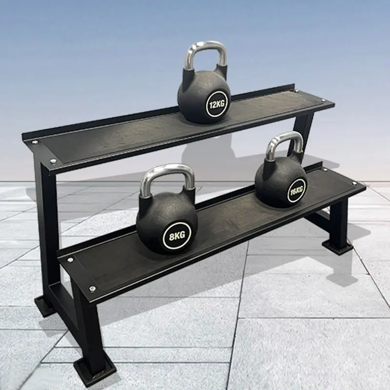 Gym Equipment Kettlebell Storage Cast Steel Including Anti Slip And Wear-resistant Rubber Pad 2-Tiers Kettlebell Dumbbells Rack