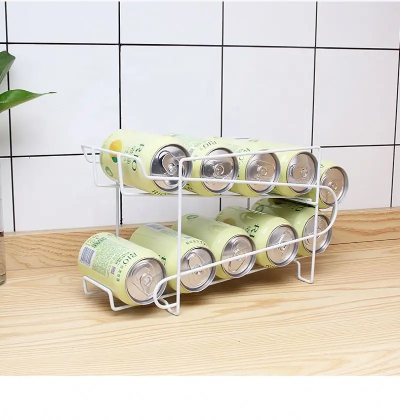 2 tier Metal Stackable Refrigerator Organizer For Drinks Fridge Beverage Cola Beer Storage Holders Can Dispenser Rack