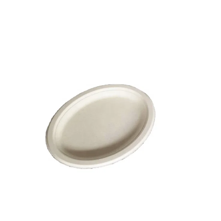 
Manufacturer disposable takeware Compostable Sugarcane Pulp Oval Plate for food 