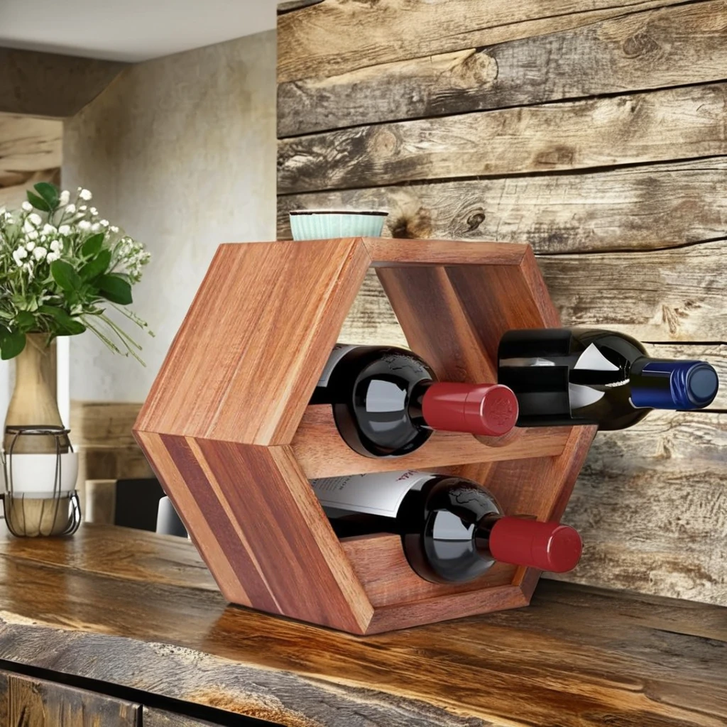 Wholesale Modern Acacia Wood Wall Mounted 3 Bottle Wine Display Holder Wine Rack for Kitchen Bar Decor