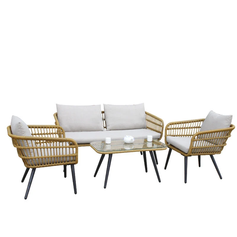 4 Pieces Rattan Outdoor Patio Chairs with Coffee Table&Cushions, All-Weather Rattan Outdoor Sofa, Outdoor Rattan Sofa Set