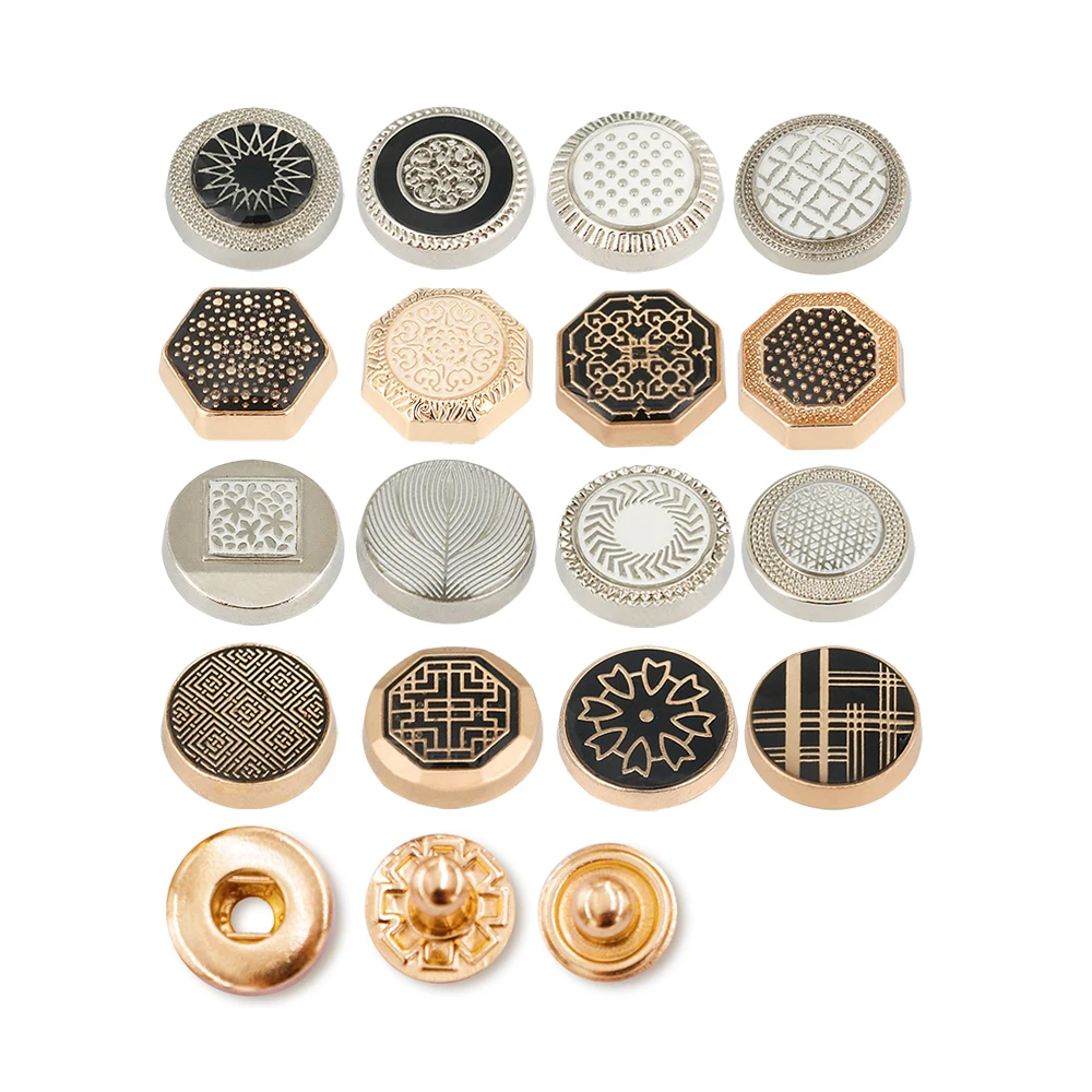 Jinyi Button Factory 12mm Thobe Jubbah Clothes Round Zinc Alloy 4 Part Button Press Logo with Pattern Custom Metal Snap Buttons