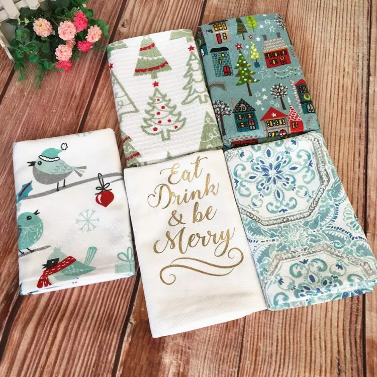 Wholesale best cotton kitchen towel Christmas Tea towel with printing