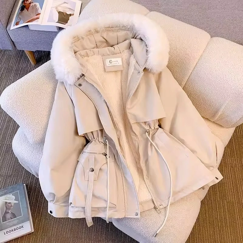 Short with fur collar pie to overcome waist collection winter plus fleece loose padded jacket casual coat cotton