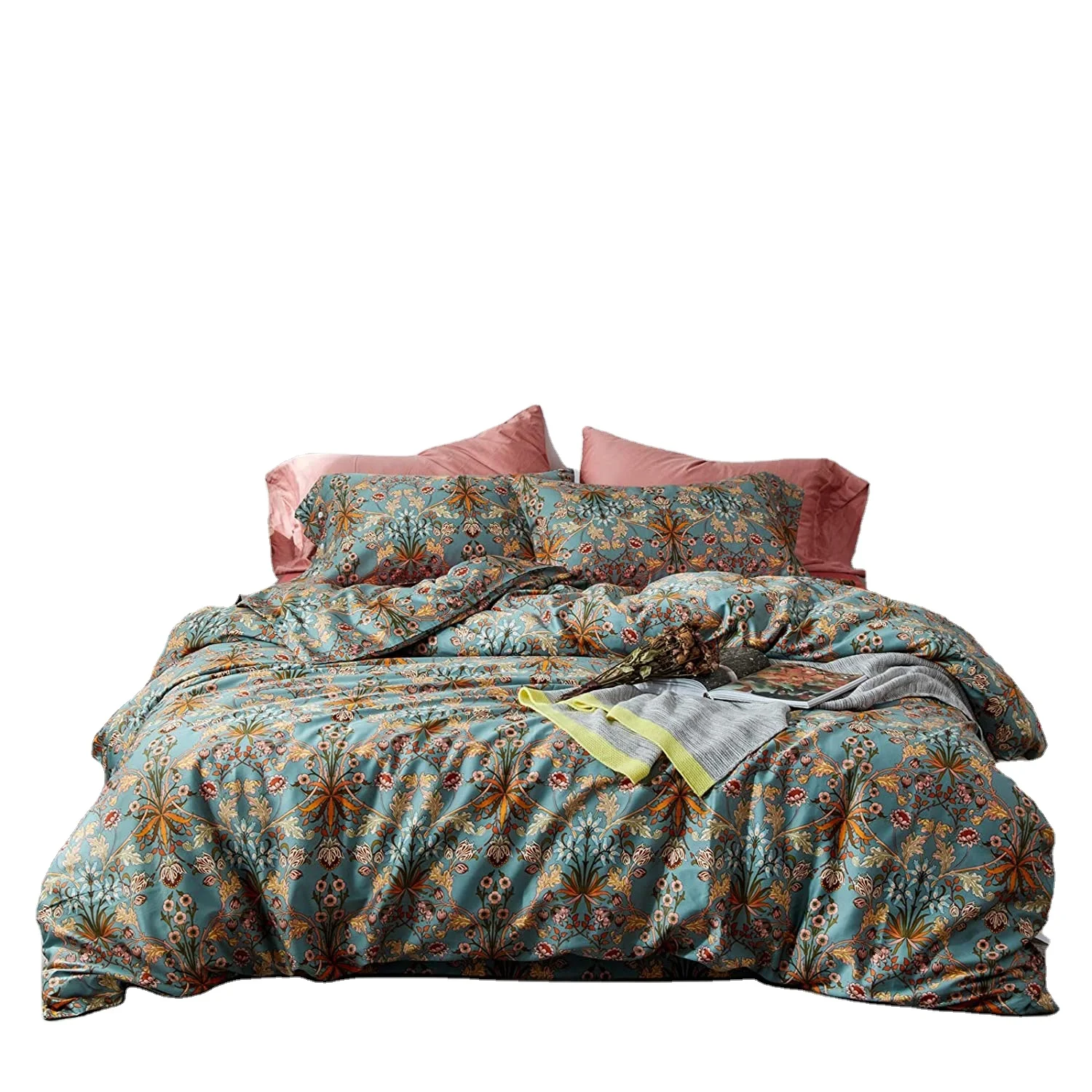 100% cotton print 4pcs 5pcs 6pcs bedding set 1 duvet cover 1 fitted sheet 1flat sheet 2 pillowcase