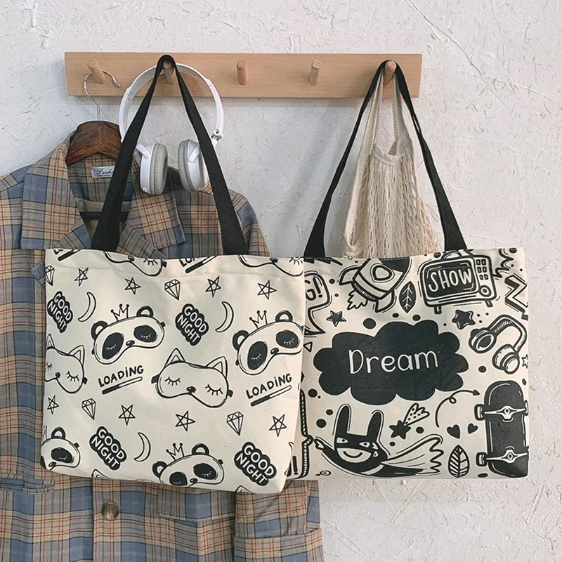 Women One Shoulder Large Capacity Japanese College Student Schoolbag Yoga Travel Canvas Shopping Tote Bag With Multiple Pockets