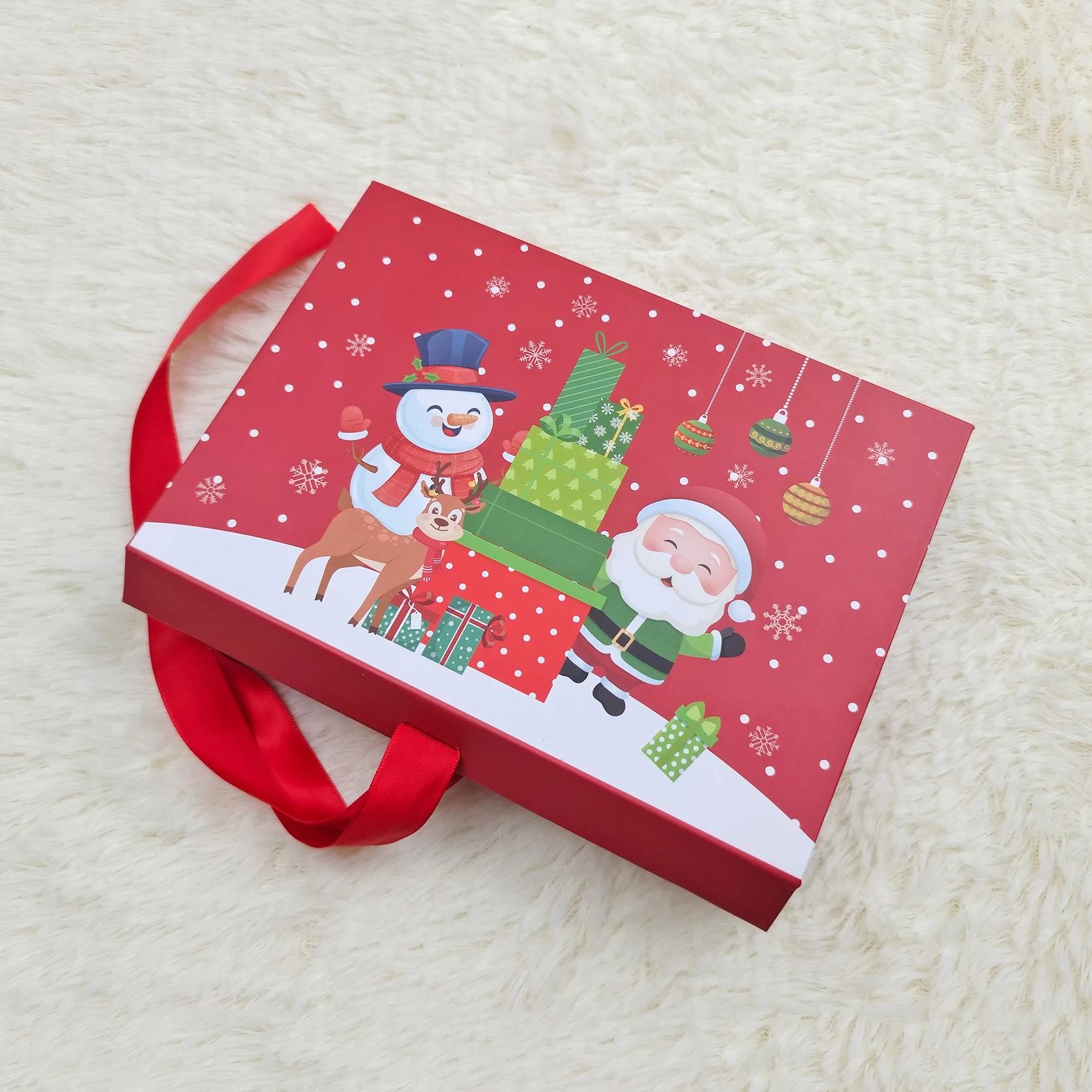 Custom Print Design Cardboard Flip Magnetic Box With Ribbon Present Gift Christmas Box