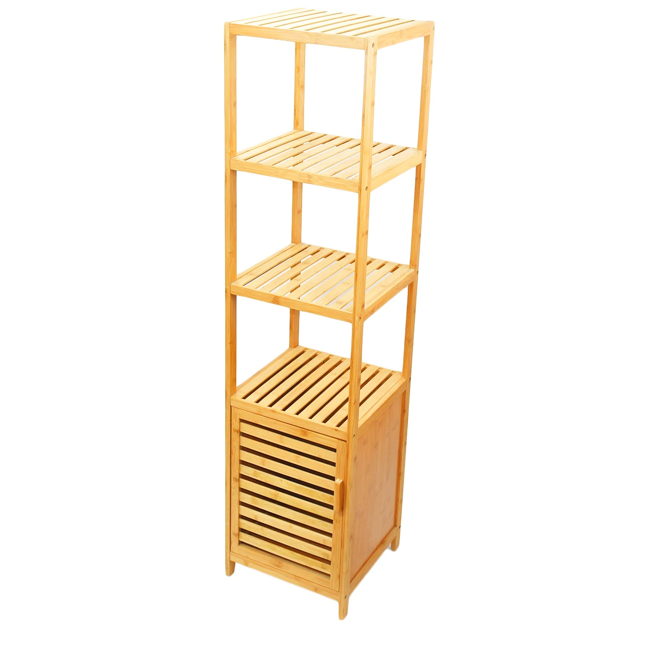 Multifunctional 4 Tiers Bamboo Bathroom Vanity Storage Cabinet with Laundry Hamper Sorter Basket Shelf