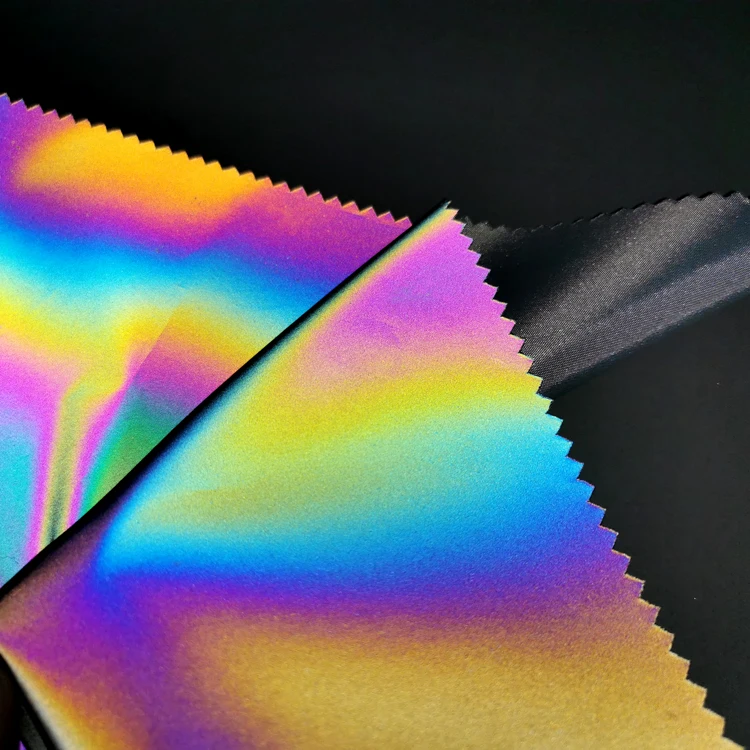 Best Sell Glitter Rainbow Fashion Fluorescent Retro Reflective Jacket Silver Fabric High Light Reflective jacket fabric