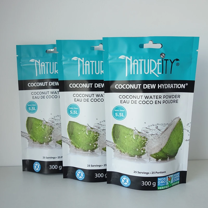 Пакеты для упаковки пищевых продуктов на заказ пластиковые перезаряжаемые с застежкой-молнией кокосовый порошок стоячий мешочек