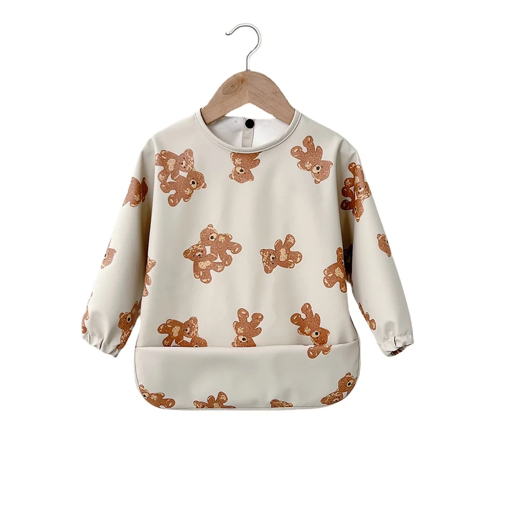 hot selling low price lovely waterproof PU feeding bibs baby full cover long sleeve overalls