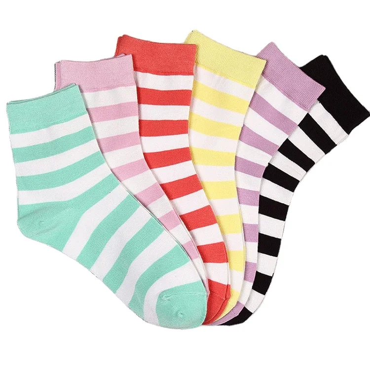 Comfortable Anti-odor Breathable womens Bamboo Striped wholesale Custom Crew Socks